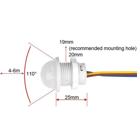 PIR sensor T-3002 for mounting in 20mm hole