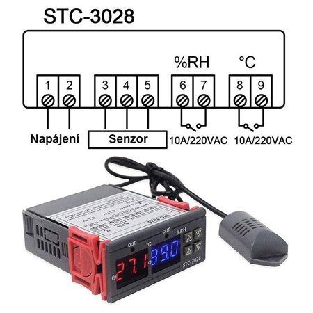 Digital thermostat and hygrostat STC-3028, 12VDC power supply