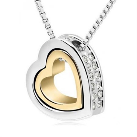 Necklace Double Heart, silver/gold colour