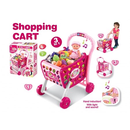 Dětský nákupní košík G21 s příslušenstvím PINK