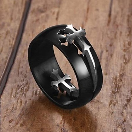 Prsten Dark černá/stříbrná barva 65mm, pánský