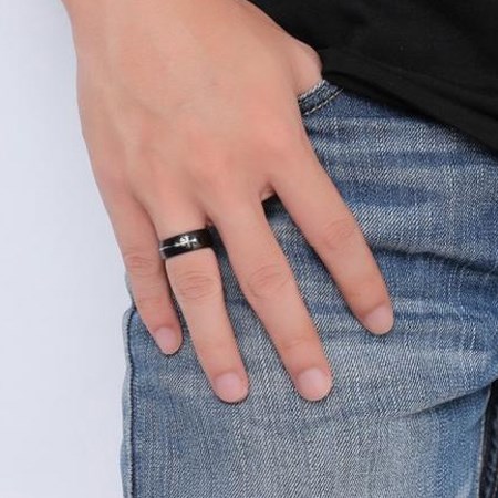 Prsten Dark černá/stříbrná barva 72mm, pánský