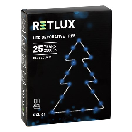 Vánoční ozdoba Stromek 20 LED TREE Blue 2xAA RETLUX RXL 61