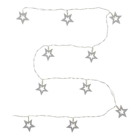 Řetěz vánoční  10 LED, 1,5m, 2xAA, hvězdy dřevěné bílé, pěticípé, RETLUX RXL 139