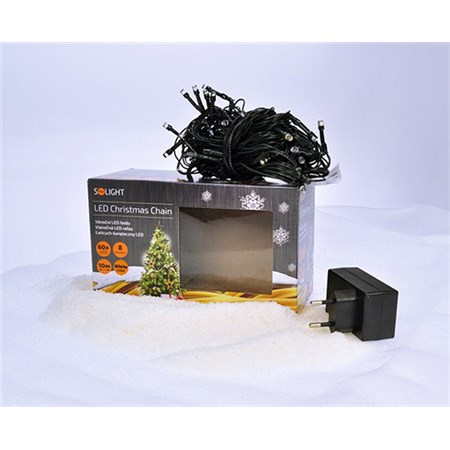 Řetěz vánoční 200 LED 10m, 5m přívod, 8 funkcí, IP44, studená bílá 1V06-W
