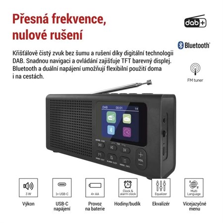 Portable radio EMOS E0090 with Bluetooth, DAB/ DAB+/ FM, black