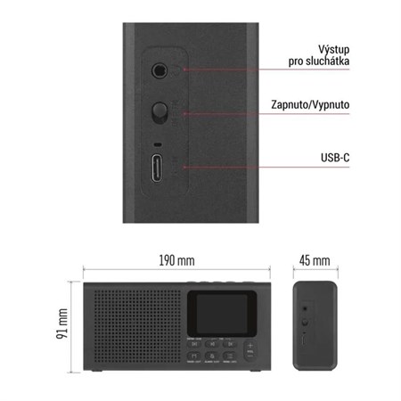 Portable radio EMOS E0090 with Bluetooth, DAB/ DAB+/ FM, black
