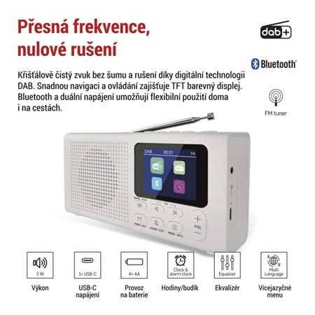 Portable radio EMOS E0091 with Bluetooth, DAB/ DAB+/ FM, white