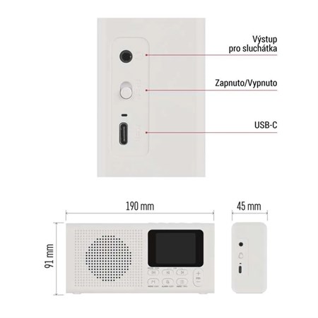 Portable radio EMOS E0091 with Bluetooth, DAB/ DAB+/ FM, white