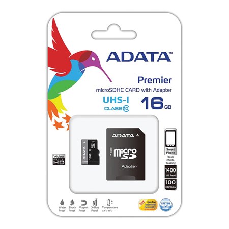 Karta paměťová ADATA MICRO SDHC 16GB CLASS 10 + adaptér AUSDH16GUICL10-RA1