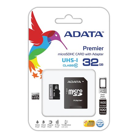 Karta paměťová ADATA MICRO SDHC 32GB CLASS 10 + adaptér AUSDH32GUICL10-RA1