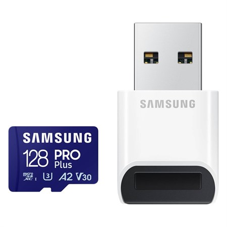 Karta paměťová SAMSUNG PRO Plus micro SDXC 128 GB U3 A2 V30 se čtečkou