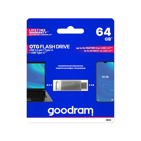 GOODRAM USB + USB C 64GB flash drive silver