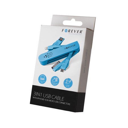 Cable USB -> iPhone 4/iPhone 5/Micro USB blue 3in1