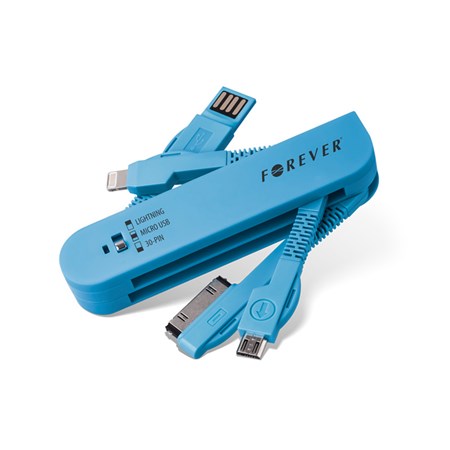 Kabel USB -> iPhone 4/iPhone 5/Micro USB modrý 3v1