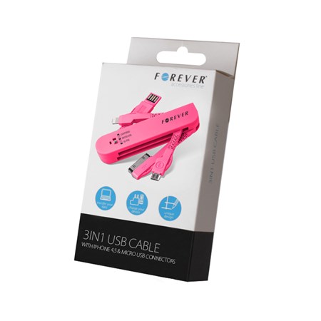 Cable USB -> iPhone 4/iPhone 5/Micro USB pink 3in1