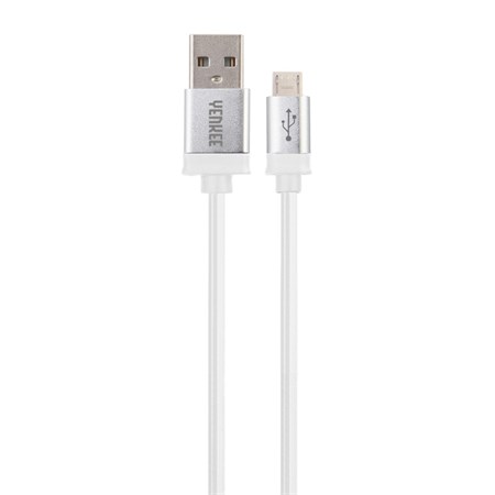 Kabel USB - Micro USB, bílo-stříbrný 2m YENKEE YCU 202 WSR