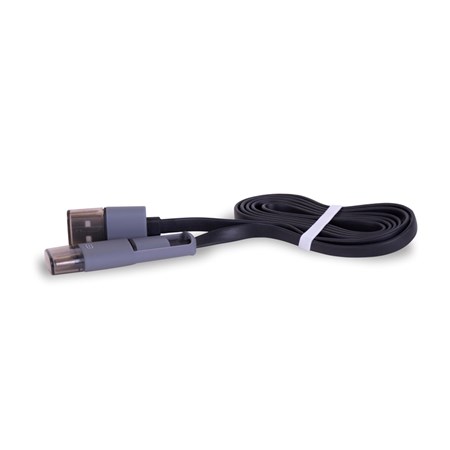 Kábel USB - Micro USB / USB-C TYPE plochý čierny 1m CPA