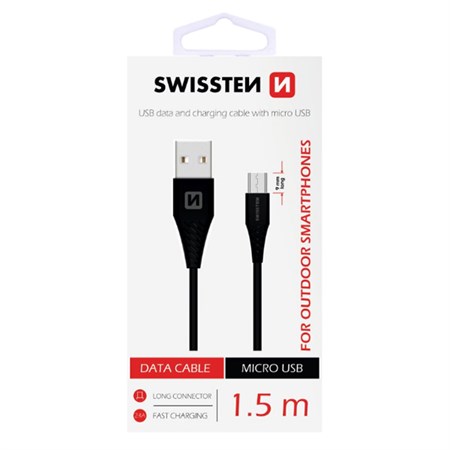 Kabel SWISSTEN 71504303 USB/Micro USB 1,5m Black (delší konektor 9mm)