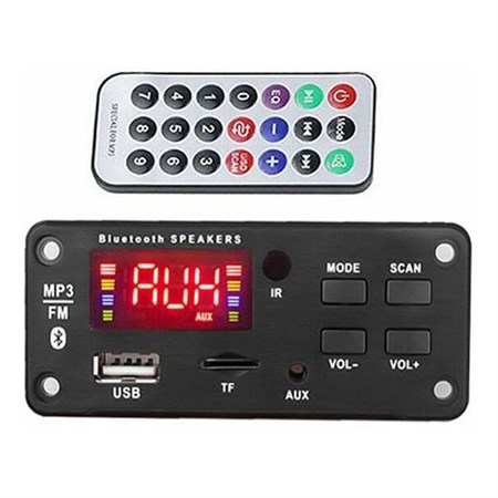 FM radio, MP3 player with bluetooth 5.0, remote control, power