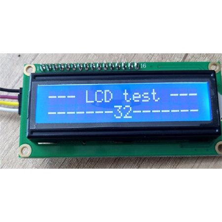 LCD1602A display, 16x2 characters, blue backlight