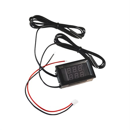Mini DC 4V-28V digital thermometer with double display and NTC metal temperature sensor