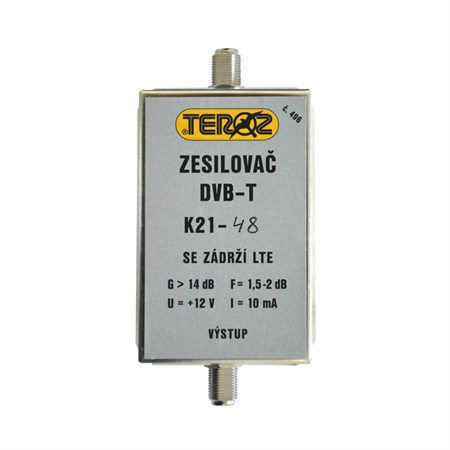 Anténny zosilňovač TEROZ 496X, UHF K21 až 48, filtr 5G, LTE, GSM, G14dB, F2dB, U95dBμV, F-F