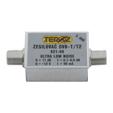 Antenna amplifier Teroz 600X, low noise, UHF, G17dB, F0.7dB, U> 120dBµV, F-F