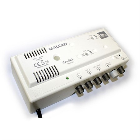 Anténny zosilňovač ALCAD CA-361, 1xUHF+1xFM/VHF BIII, 2x výstup, filter 5G, domový