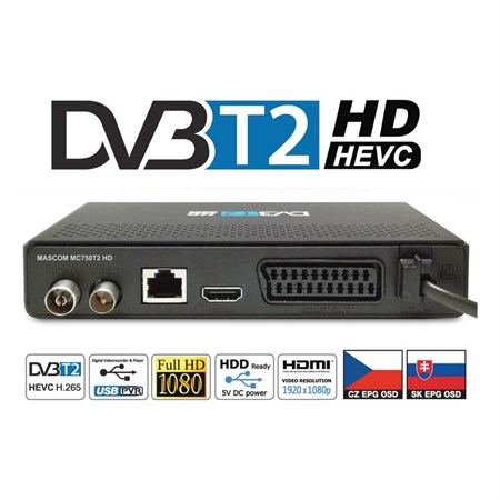 Terestriální přijímač Mascom MC750T2 HD HEVC H265 DVB-T2