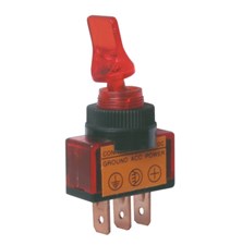 Toggle switch   2pol./3pin  ON-OFF 12VDC - transparent red