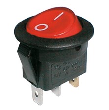 Rocker switch  2pol./3pin  ON-OFF 250V/6A (rounded) - transparent red