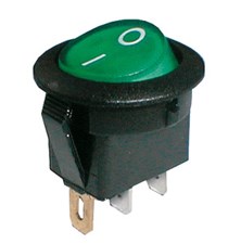 Rocker switch  2pol./3pin  ON-OFF 250V/6A (rounded) - transparent green