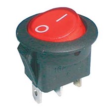 Rocker switch  2pol./3pin  ON-OFF 16A/12VDC (rounded) - transparent red