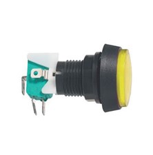 Push-button switch ON-(ON) 250V/10A (rounded) with microswitch yellow