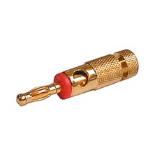 Banana plug (metal, gold) + clamp  red