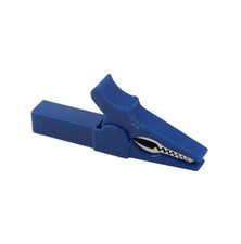 Alligator clip for banana isolated, blue, l55mm