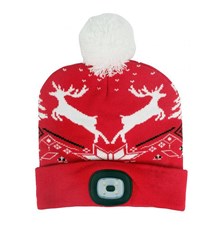 Cap with headlamp TES red with reindeer size L rechargeable