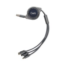 Kábel GETI GCU 04 USB 3v1 strieborný samonavíjaci