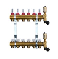 Brass manifold with automatic deaeration - 6 way
