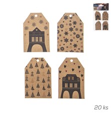 Gift tags ORION Christmas houses 20pcs Brown