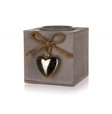 Candle holder HOME DECOR Metal Heart natural wood