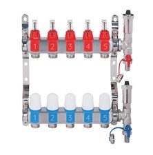 Square stainless steel manifold with automatic venting - 5 way