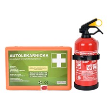 Car first aid kit with fire extinguisher in plastic packaging TRAIVA