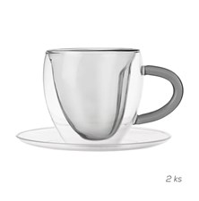 Cup with saucer ORION Double heart 2pcs 200ml Grey