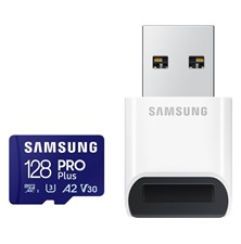 Memory card SAMSUNG PRO Plus micro SDXC 128 GB U3 A2 V30 with reader